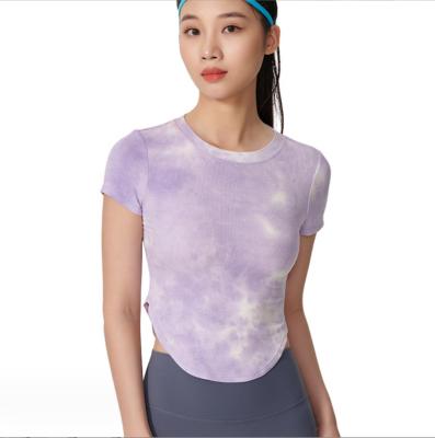 China Ice Silk Elastic Quick Drying Short Sleeves 2023 Women's Cool Versatile Running Fitness Yoga Running Sports T-shirt for sale