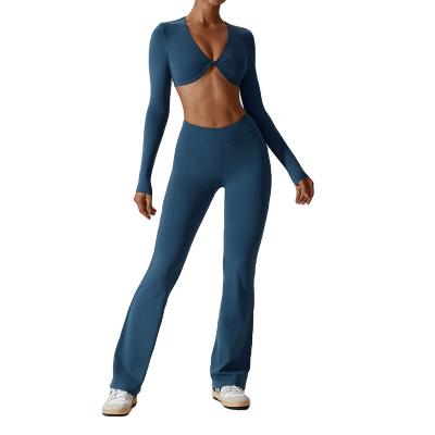 China Breathable Customized autumn new nude long sleeved yoga set, quick drying, tight fitting exercise, fitness and yoga clothing for sale