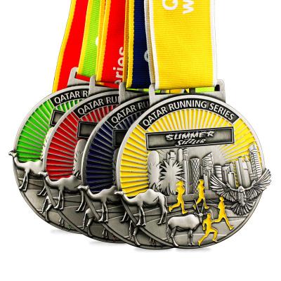 China China custom metal design you own marathon running 3d gold metal award zinc alloy medal with sublimation ribbon for sale