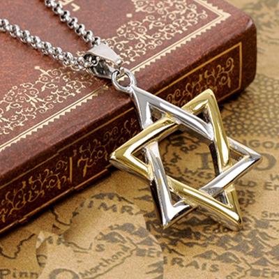 China Fashionable Wholesale Six Star Necklace Stainless Steel Men's Pendant Necklace Rope Titanium Steel Leather Necklaces for sale