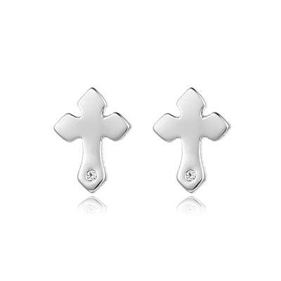 China Religious CZ Series Men's Religious Platinum Plated Diamond Earrings Sterling Silver 925 Stud Hip Hop Cross Earrings for sale