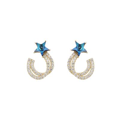 China European and American Light Luxury Creative S925 Romantic Sterling Silver CZ Inlaid Color Crystal Star Earrings for sale