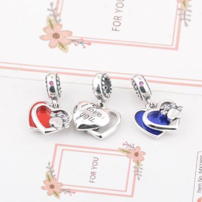 China Trendy 925 Fashion Jewelry Enamel Heart Charm Silver Feet Drops for Bracelets and Necklaces Making for sale