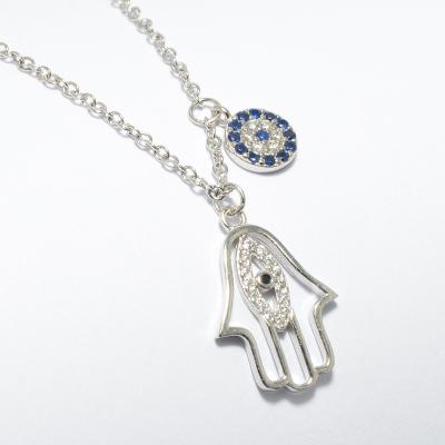 China FASHIONABLE high quality 925 sterling silver evil eye woman pendant necklace zirconia hamsa hand for sale