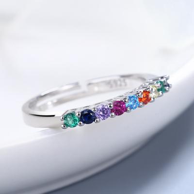 China Wholesale Hot Sale TRENDS Real 925 Sterling Silver Fashion Colored Zircon Opening Adjustable Women Ring Ladies Jewelry for sale