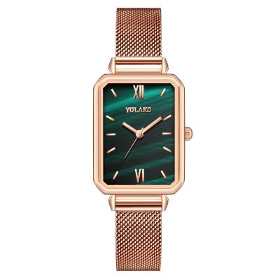 China Lady Women Luxury High Quality Green Stainless Steel Fashion Genuine Time Displaying Quartz Watch for sale