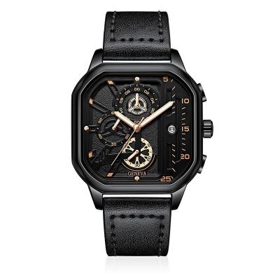 China Japan Square Movement Business Men Luxury Leather Quartz Face Watches for sale