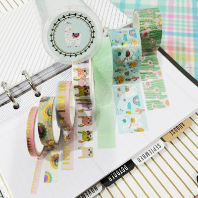 China GF 7 Pcs Waterproof Washi Tape Box Set Cute Cartoon Gold Foil DIY Stationery Scrapbook Decorative Masking Adhesive Tape for sale