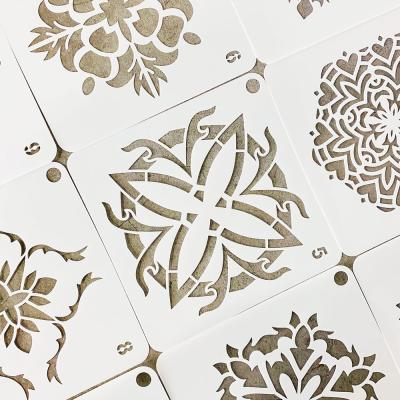 China Reusable Floor Wall Tile Furniture Paint GF 32pcs 15 x 15cm Mandala Laser Cut Template Floor Wall Tile Furniture Painting Stencils for sale