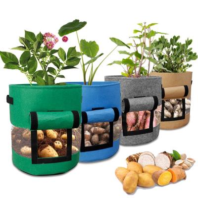 China Planting Portable Potted Plant Mushroom Potato 5 7 10 Gallon Handle Container Non Woven Fabrics Felt Growing Bags for sale