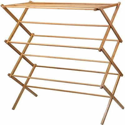 China Sustainable Household Space Saving Modern Design Bamboo Rack Laundry Drying Foldable Cloth Shelf Racks for sale