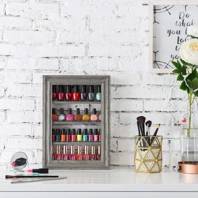 China Vintage Wall Mounted Viable Gray Wood 4-Tier Nail Polish and Essential Oil Holder for sale