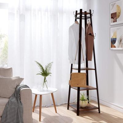 China Viable Free Standing Industrial Iron Coat Rack With Storage Shelves And Hooks For Hall Entryway Home Decor Furniture for sale