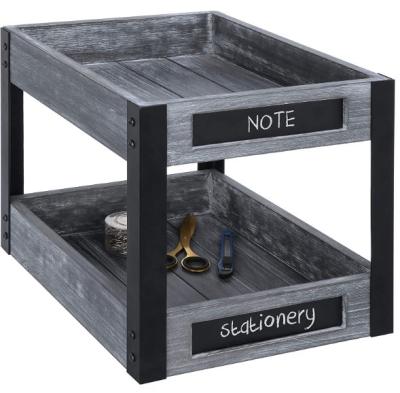 China 2-Tier Rustic Dark Gray Wood and Metal Desk File Trays with Chalkboard Labels for sale