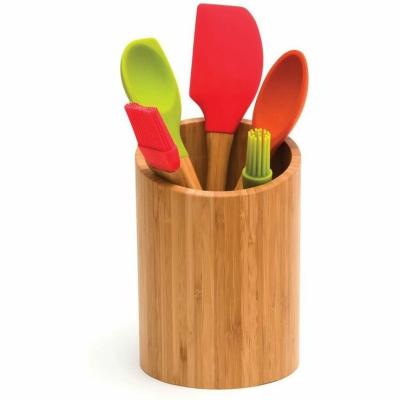 China Viable Multifunctional Bamboo Oval Organizer Flatwares Holder Box Kitchen Tool Holder Utensils for sale