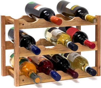 China Small Sustainable Wooden Wine Rack 12 Tier 12 Wine Walnut Oiled Wine Bottle Rack. for sale