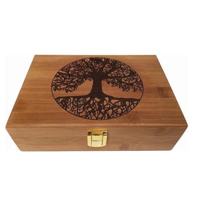 China (Other)Tree Design Adjustable Wooden Stash Box With Lid And Lock Engraved Design Stash Latch Locking Hinge Box For Cigar Accessories for sale