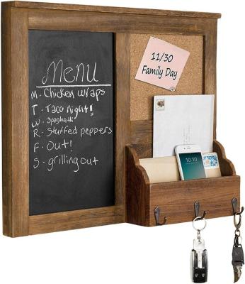 China Sustainable Wall Mounted Vintage Brown Wood Chalkboard With Cork Board And Mail Rack for sale