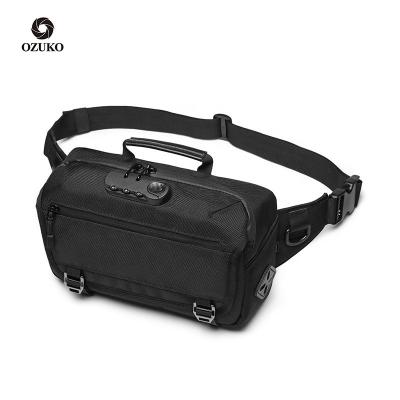 China New Water Proof Ozuko D9257 Usb Men Waterproof Hiking Trunk Bags Sling Travel Body Small Cell Phone Anti-theft Waist Bag for sale