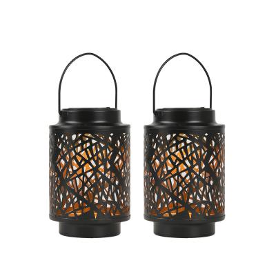 China Garden JHY DESIGN 2 Pack Solar Lantern Lights Outdoor Solar Powered Lights Hanging Garden Decoration Lamp Metal Lantern With Handle for sale