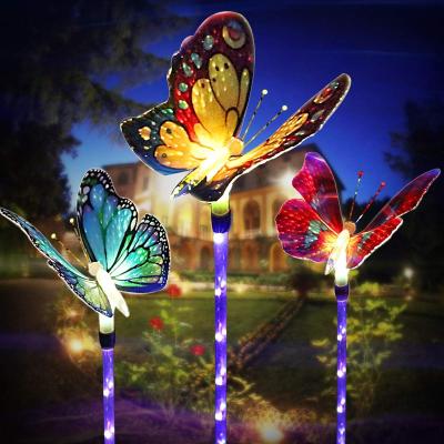 China Holiday Outdoor Christmas Garden Butterfly LED Solar Fiber Optic Garden Decorative Lighting for Pathway Walkway for sale