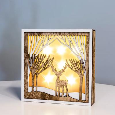 China Wholesale New Classic Christmas Decoration Ornaments 15*15*3CM Wooden Picture Frame Lights with 6L LED Warm Christmas As for GIF for sale