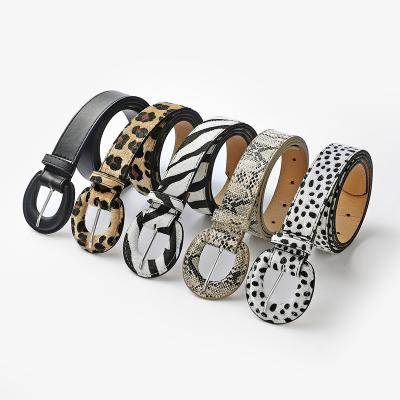 China Other ANMAI Fashion Leopard Zebra Snake Print Belt For Women Leather Belt With Round Alloy for sale