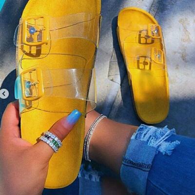 China 2021 fashion trend new large size girl's shoes summer transparent flat sandals female slippers ANMAI for sale