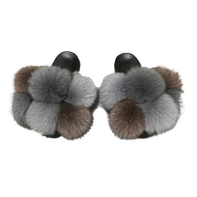 China Fashion Trend Women's Fox Colorful Fur Ball Slippers Flat Home Slippers USA 5-12 for sale