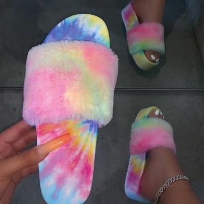 China 2021new fashion trend style comfortable platform slippers deep soled colorful fur fluffy women slippers for sale