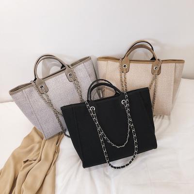 China Designer PU Leather Tote Handbag Other Large Wrist Travel Shoulder Bag Custom Women Tote Bag With Chain for sale