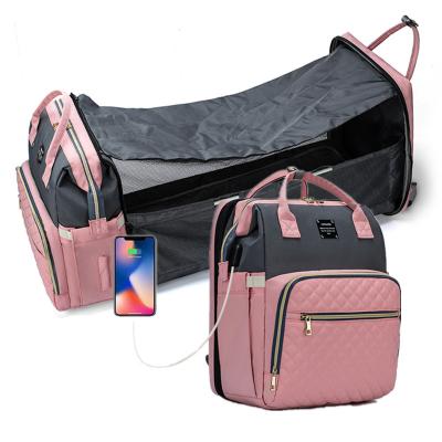 China Wholesale Custom Water Resistant Large Capacity Mummy Bag Personalized Portable Nest Bed Travel Bag Push Up Backpack Pink For Baby Diaper Bags for sale