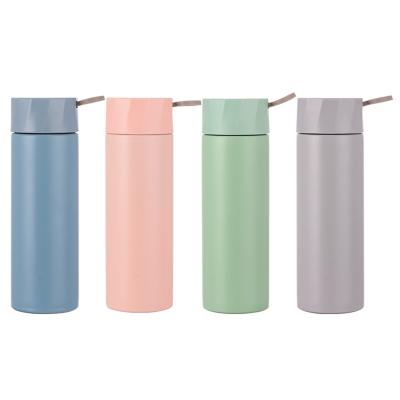 China Viable Creative Portable Dual-Wall Macaron Vacuum Flask Thermos With Hidden Rope Stainless Steel Tumbler Water Bottle for sale