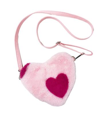 China Fashion Valentine's Day Girls Heart Purse Daily Free Shipping Kids Shear Bag Cozy Pale Pinks Fur Purse for sale