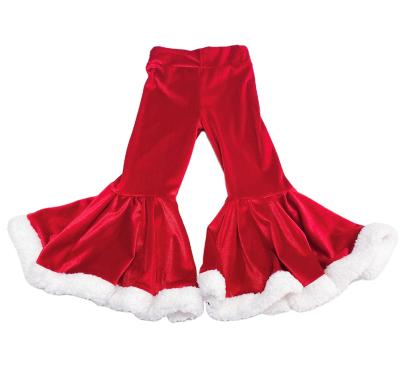 China Free And Fast Shipping Anti-Static Santa Bell Bottoms Girls Red Kids Velvet Bell Bottoms Toddler Baby Christmas Flared Pants for sale