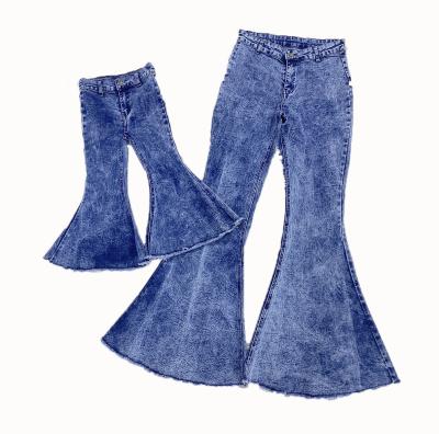 China Anti-Static Free Shipping RTS Girls Bells Denim Mom and Me Washed Acid Washed Wide Leg Jeans Kids Denim Flared Jeans for sale