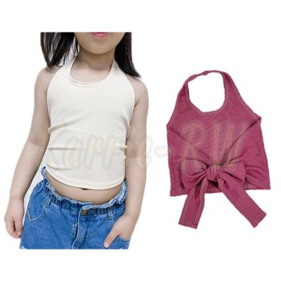 China 2021 Rarewe Girls Openback Solid Color Kids Breathable Sleeveless Halter Top With Tie for sale