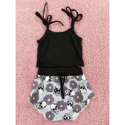 China 2021 New Arrival Little Girl Summer Tie Top And Toddler Casual Print Bummies Set 2 Piece Outfits Sets OEM for sale