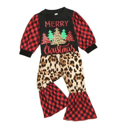 China Factory Wholesale Antibacterial Customize Baby Boy Leopard Print Christmas Holiday Plaid Boutique Two Piece Set for sale