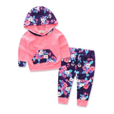 China Fashion Breathable Wholesale Cool Babies Multi Colors Flora Print Cotton Sets With Hoodie Pocket Top And Print Panty for sale