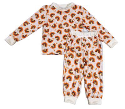 China New Rainbow Popular Warm Breathable Unisex Baby Print Long Sleeve Sleep Pajamas Sets With Elastic Waist for sale