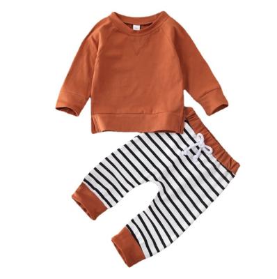 China Free Shipping Boys Casual Striped Tops Autumn Sets Kids Solid Color Hoodies And Striped Pants Fashion Outfits For Toddler Baby for sale