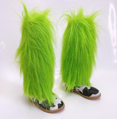 China Factory Wholesale QUICK DRY Customize Baby Kids Fur Leg Shoes Knee Green Pure Color Christmas Warmers for sale