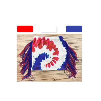 China Wholesale Casual Red White Blue Color Biservice Kids Boutique Clothing Tie Dye Trims Tassel Tops for sale