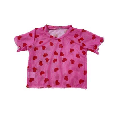 China Botique Breathable Red Heart Printed T-Shirt Girls Ruffle Tops Baby Valentine's Day Outfit for sale