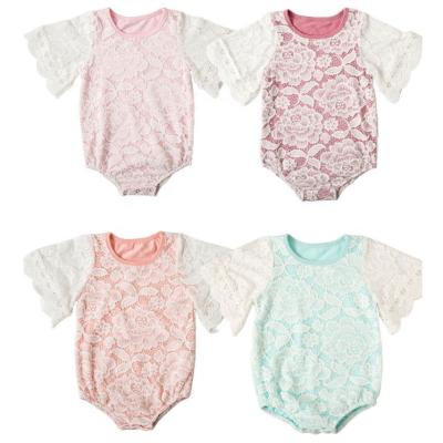 China Hot Selling Short Sleeeves Baby Outfits Newborn Comfortable Fly Sleeve Lace Fabric Jumpsuit for sale