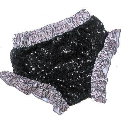 China Breathable Summer Sequin Fabric Snake Printed Boutique Bloomers Girls Ruffle Baby Bummie Shorts for sale