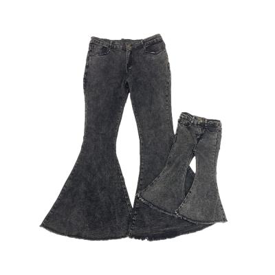 China RTS Fashion Breathable Kids Black Acid Wash Jeans Girls Flared Pants Toddler Bell Bottoms for sale