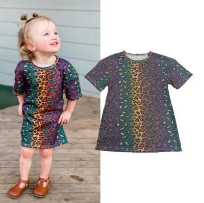 China Custom Made Anti-wrinkle Rarewe Baby T-shirt Dresses Kids Sequin Leopard Dress for sale