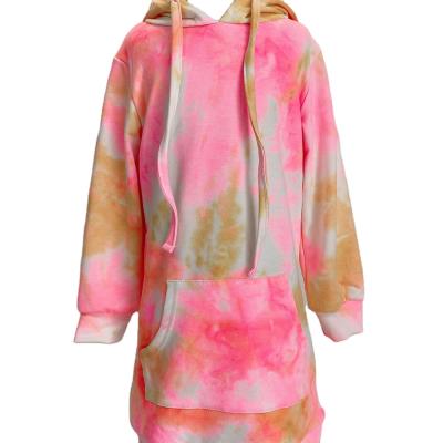 China New Arrival Breathable Kids Girls Tie Dye Hoodie Dress Girls Tie Dye Kids Clothes Boutique Baby Rainbow Dresses for sale